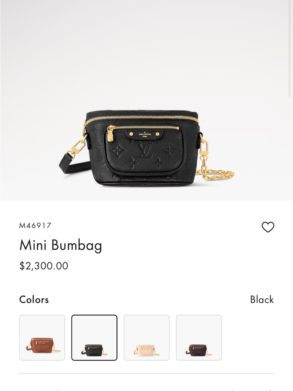Louis Vuitton Mini Bumbag in Black with Gold Hardware